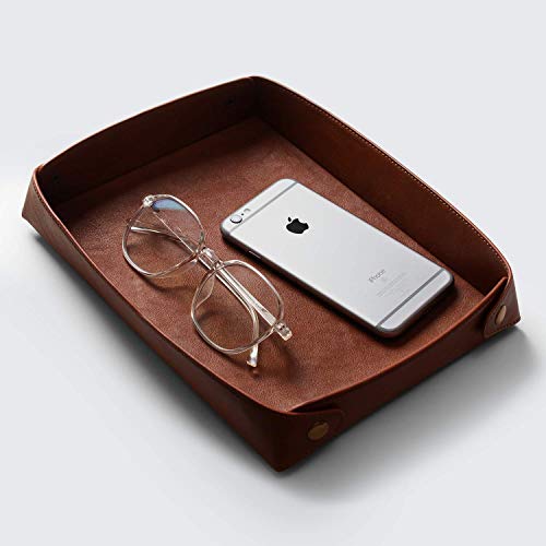 DailyObjects Rectangular Valet Vegan Leather Tray | Desk Organiser for Office, Home, Living Room Button Opening Water Resistent - Tan, Stationary, Brown - Image 3