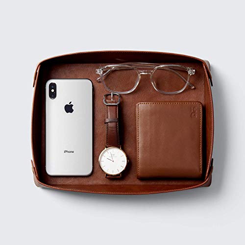 DailyObjects Rectangular Valet Vegan Leather Tray | Desk Organiser for Office, Home, Living Room Button Opening Water Resistent - Tan, Stationary, Brown - Image 1