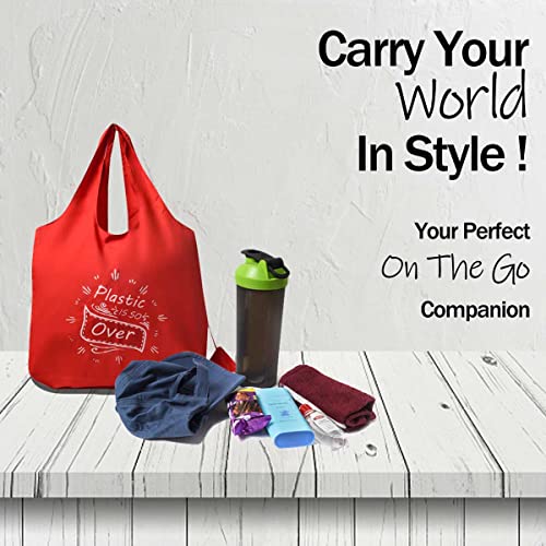 IVILLAGE Unisex Foldable Reusable Tote Bags for Shopping & Daily Essentials Handbag, Stylish Designer Totes & Shopper Hand Bag, Compact, Lightweight, & Eco-Friendly with 12Kg Capacity - Green & Red - Image 5