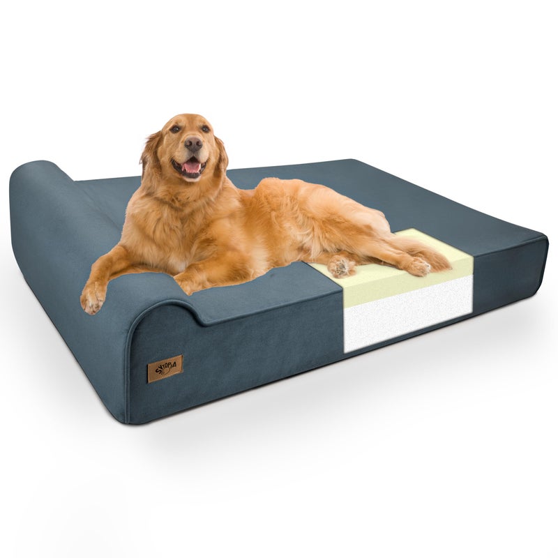 Sytopia XXL 35D Memory Foam Dog Bed for Extra Large Dogs â€“ 7" Thick Orthopedic Pet Couch for Seniors and Big Breeds up to 150 Pounds, with Water-Resistant Liner & Washable Cover â€“ Blue Grey - Image 1