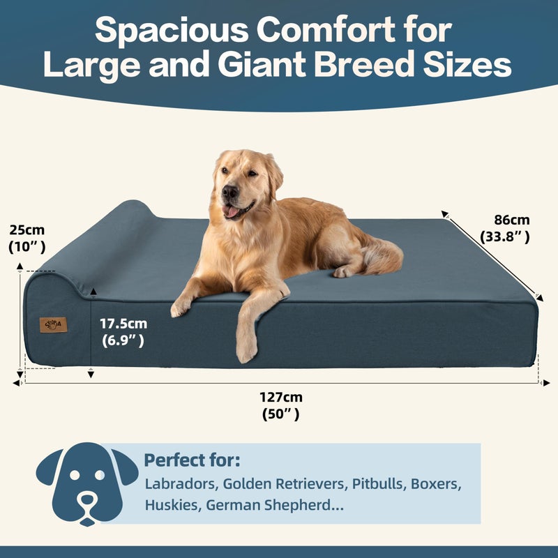 Sytopia XXL 35D Memory Foam Dog Bed for Extra Large Dogs â€“ 7" Thick Orthopedic Pet Couch for Seniors and Big Breeds up to 150 Pounds, with Water-Resistant Liner & Washable Cover â€“ Blue Grey - Image 2