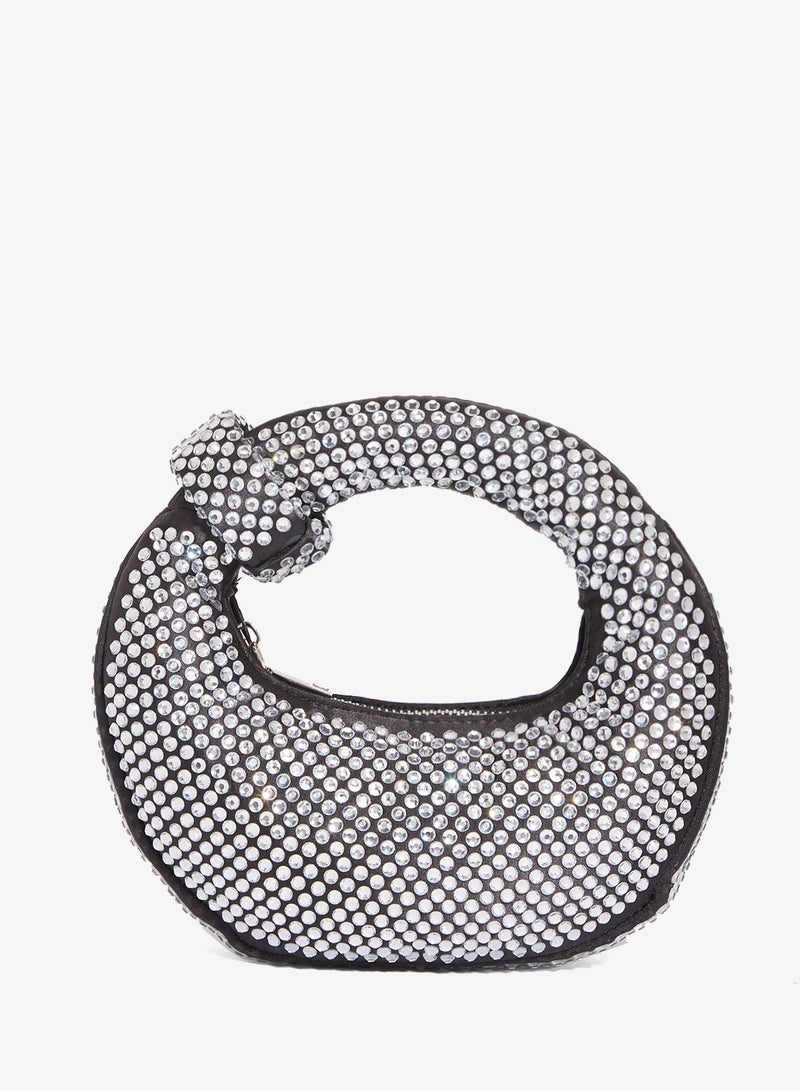 Ella Limited Edition Silver Rhinestone Detailed Sparkly Metallic Handle Bag - Image 2