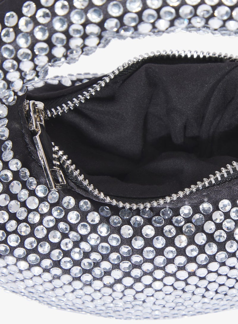 Ella Limited Edition Silver Rhinestone Detailed Sparkly Metallic Handle Bag - Image 5
