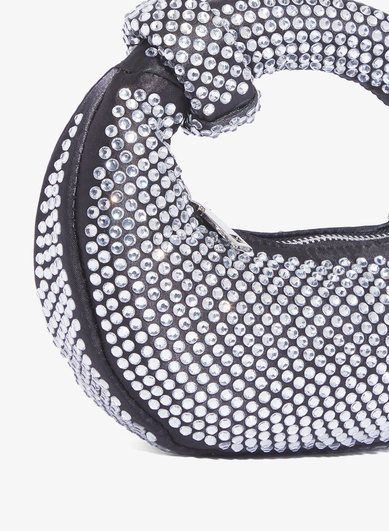 Ella Limited Edition Silver Rhinestone Detailed Sparkly Metallic Handle Bag - Image 4