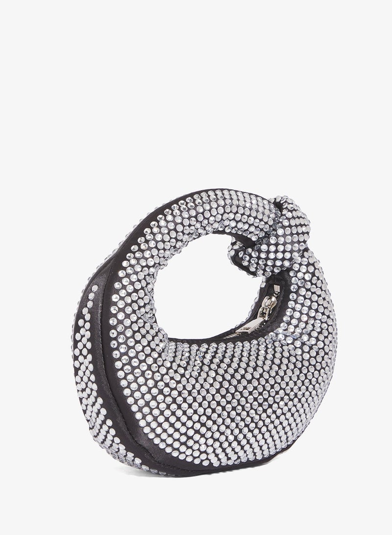 Ella Limited Edition Silver Rhinestone Detailed Sparkly Metallic Handle Bag - Image 3