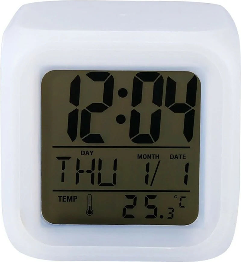 Mobee 7 Color Changing Alarm Thermometer Table Clock Night Light Digital Cube Clock