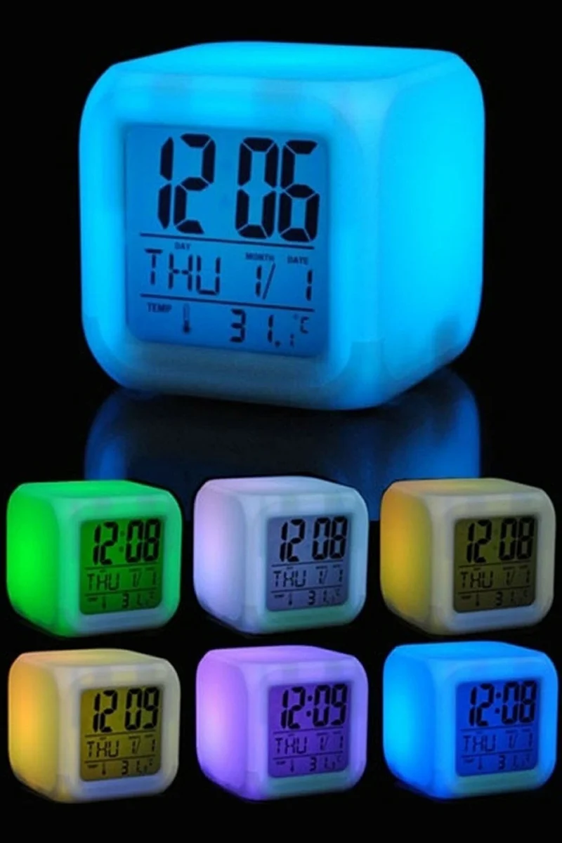 Mobee 7 Color Changing Alarm Thermometer Table Clock Night Light Digital Cube Clock