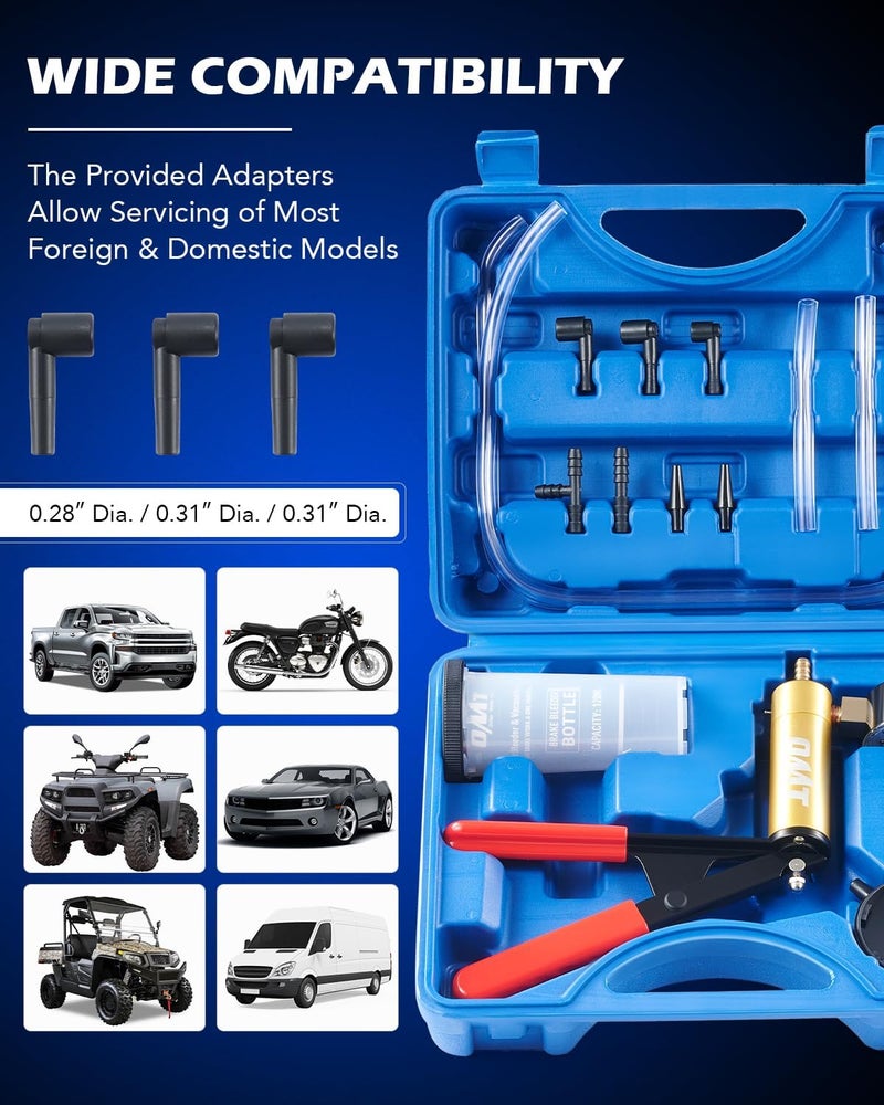 Orion Motor Tech طقم تفريغ الفرامل من مع مضخة يدوية ومحولات، طقم تفريغ الفرامل لسائل الفرامل وسائل التوجيه المعزز وغيرها، مضخة تفريغ الفرامل مع مقياس ضغط - Image 5