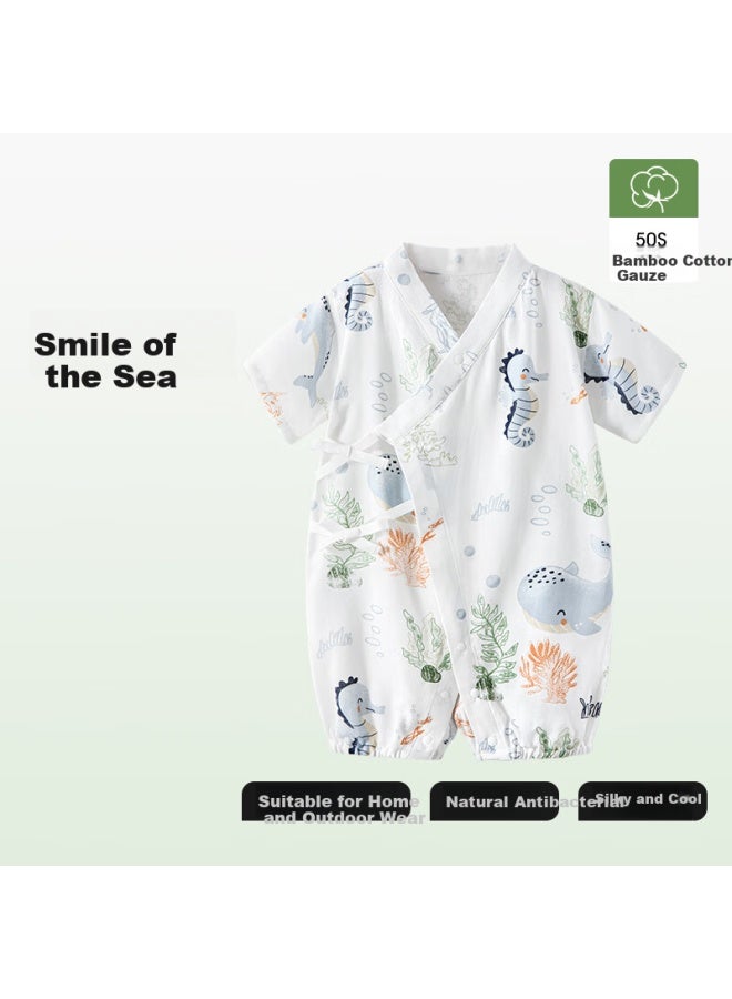 Beptides Beipesi Baby Summer Romper Short Sleeve Bamboo Cotton Gauze Newborn Infant Baby Bodysuit Crawling Suit Pajamas - Image 1