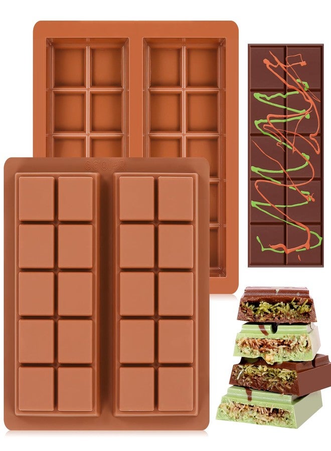 Fimary Chocolate Bar Mold, Silicone Dubai Chocolate Mold 1 Inch Deep - Non-Stick, Flexible, Large and Thick Homemade Chocolates, Candies, and Desserts - Set of 2 - Image 1
