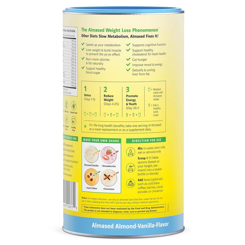 Almased Vanilla Meal Replacement Shake  LowGlycemic High Plant Base Protein Powder Nutritional Weight Health Support Supplement  Vanilla Flavor  176 oz 11 Pound 2 Pack - Image 3