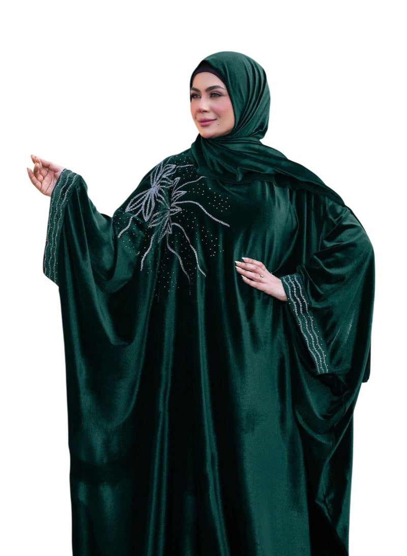 إسدال بنقشة راقية من السترس وانسيابية أنيقة بلمسة عصرية بطرحة متصلة ( Free Size ) - Image 3