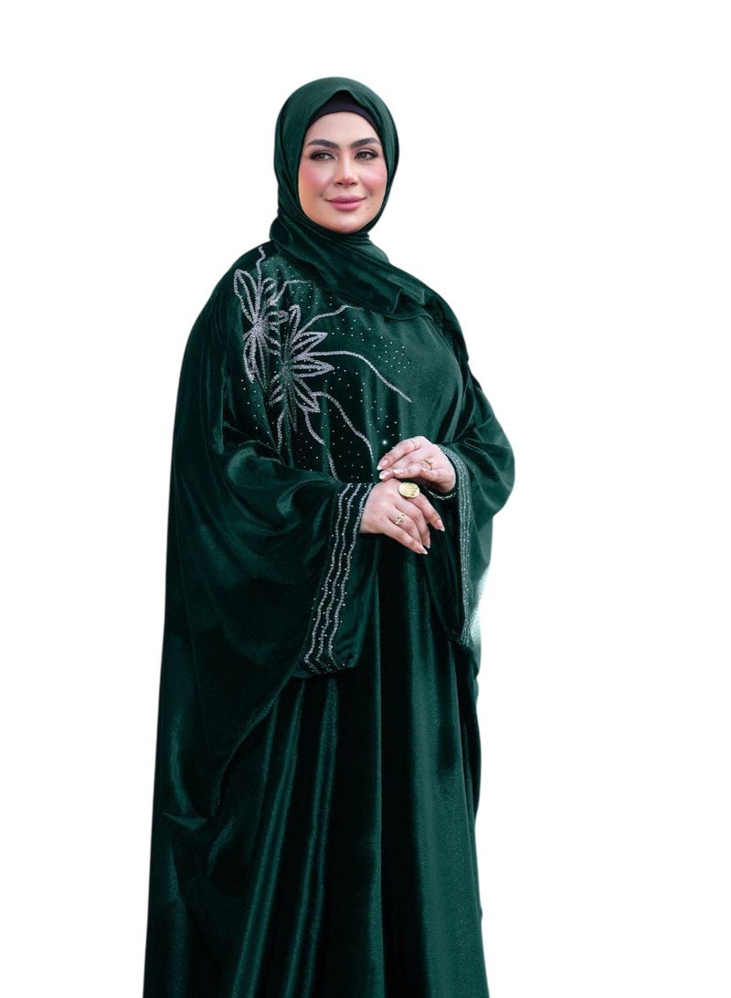 إسدال بنقشة راقية من السترس وانسيابية أنيقة بلمسة عصرية بطرحة متصلة ( Free Size ) - Image 2