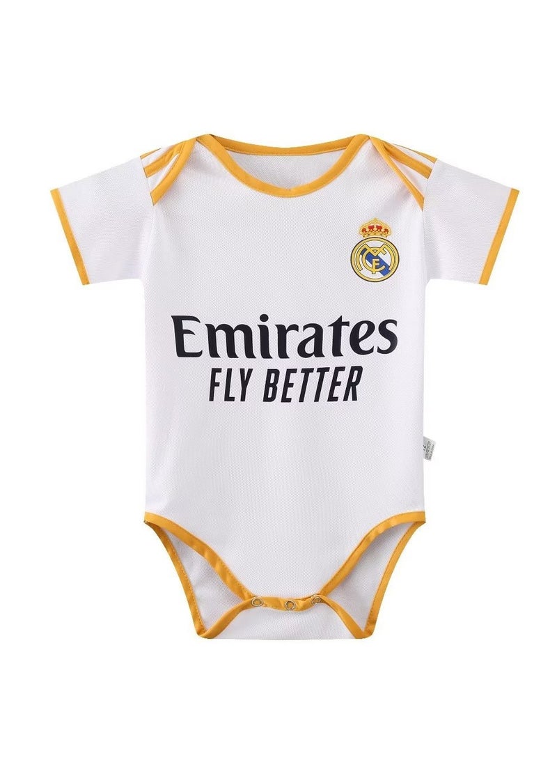KUYING Riyadh Real Madrid jersey baby crawling jumpsuit, suitable for 12-18 months