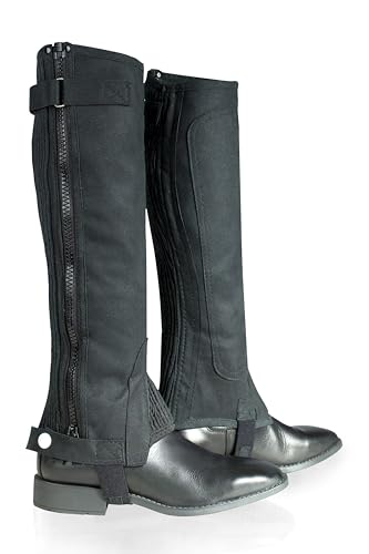 HORZE Amara Equestrian English Riding Unisex Kids Half Chaps | Synthetic Leather Zip-Up Pair | Size Chart in Description - Black - S Wide - Image 1