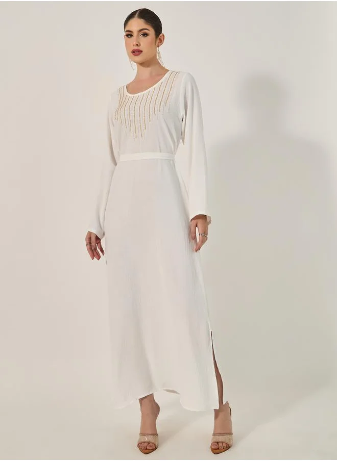 ستايلي Embellished Round Neck A-Line Jalabyia