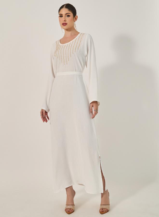 ستايلي جلابية مستديرة الرقبة مزينة بتصميم - - Image 2