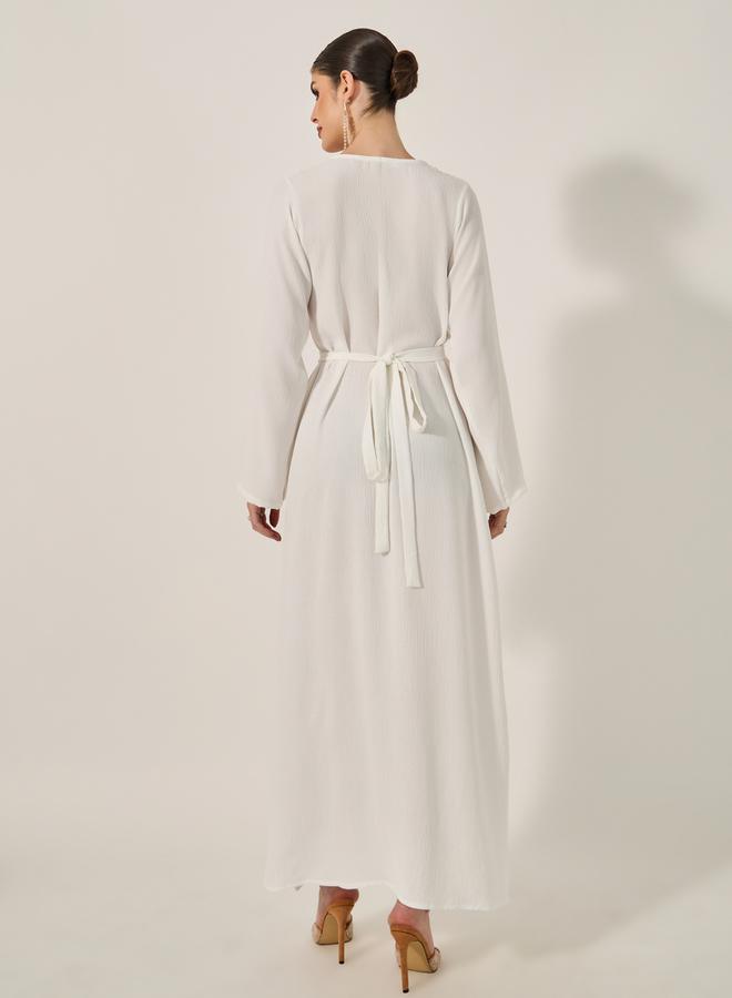 ستايلي جلابية مستديرة الرقبة مزينة بتصميم - - Image 5