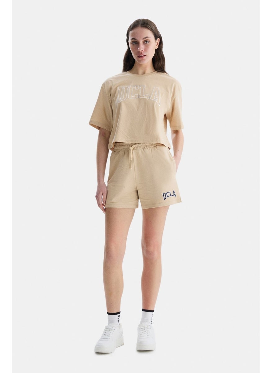 UCLA Rosa Brown Oversize Embroidered Oversize Women's Knitted Shorts  - Image 1