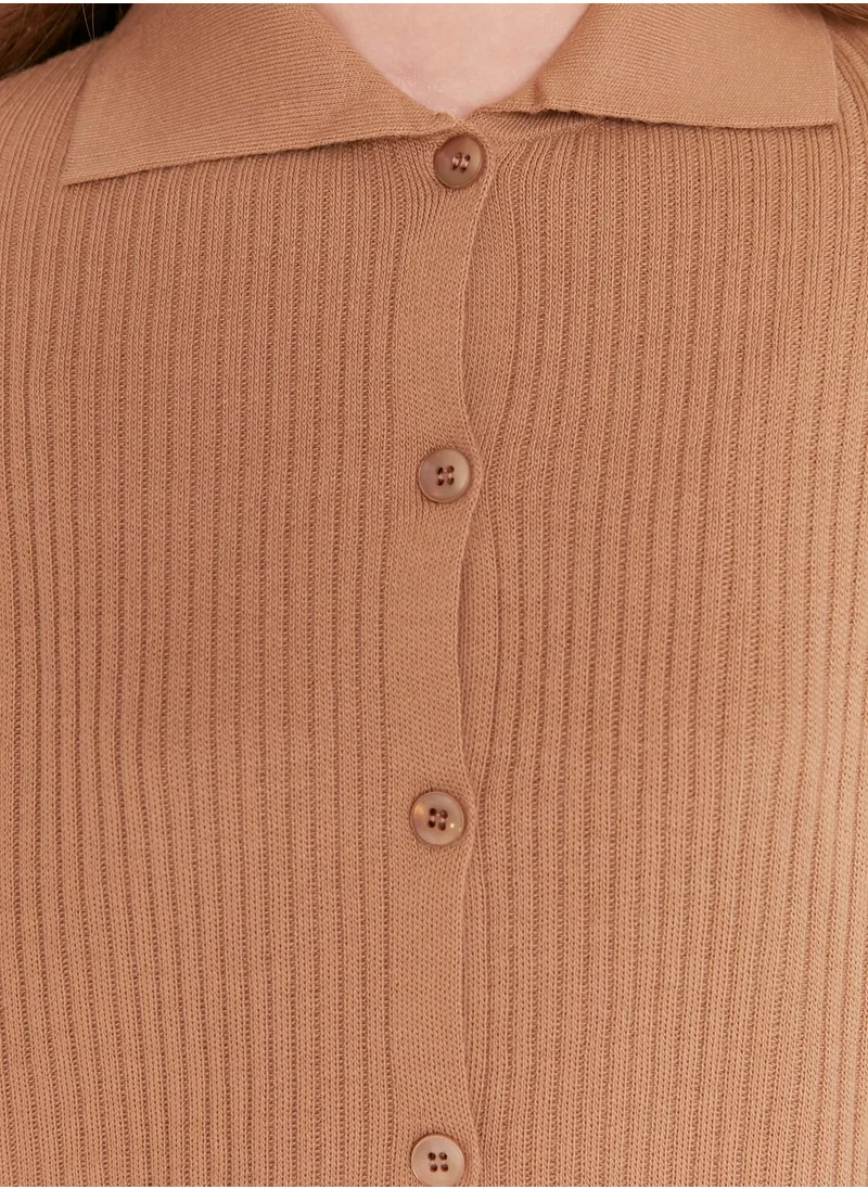 trendyol Ribbed Button Detail Top & Pants Set