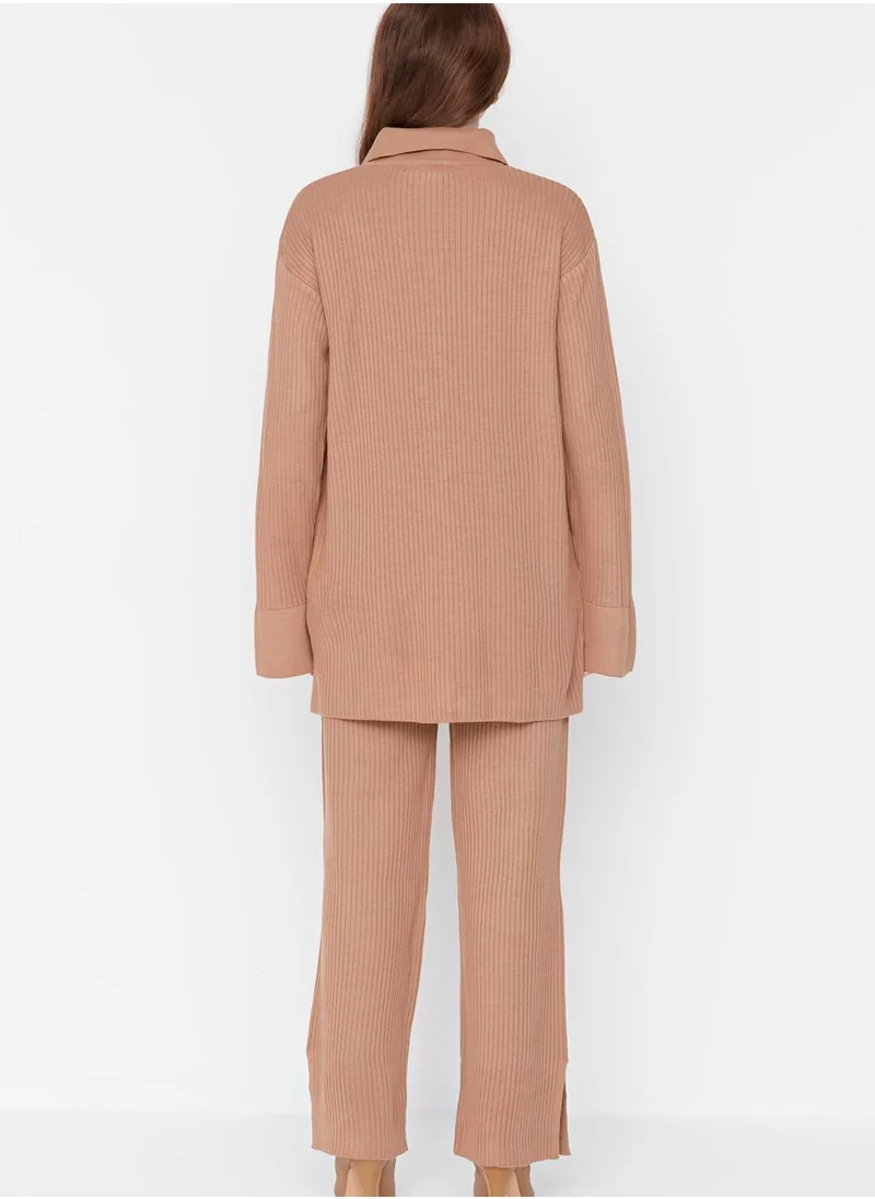 trendyol Ribbed Button Detail Top & Pants Set