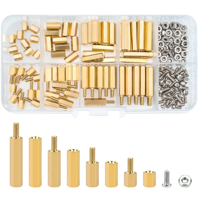 Sutemribor M2.5 Male Female Hex Brass Spacer Standoff Screw Nut Assortment Kit (180Pcs) - Image 1