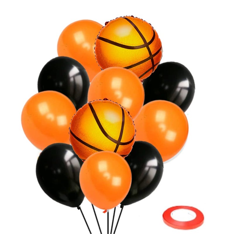 FI - FLICK IN Latex 23 Pcs Basketball Birthday Decoration Items Basket Ball Foil Balloon Set Orange & Black Metallic Balloons (Pack of 23, Multicolor) - Image 5
