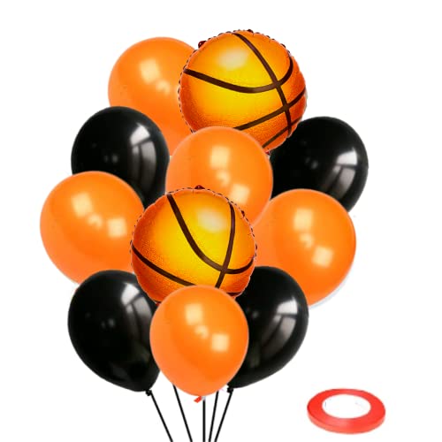 FI - FLICK IN Latex 23 Pcs Basketball Birthday Decoration Items Basket Ball Foil Balloon Set Orange & Black Metallic Balloons (Pack of 23, Multicolor) - Image 1