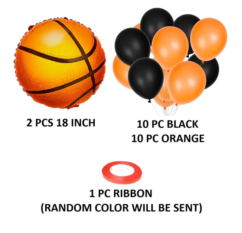 FI - FLICK IN Latex 23 Pcs Basketball Birthday Decoration Items Basket Ball Foil Balloon Set Orange & Black Metallic Balloons (Pack of 23, Multicolor) - Image 2