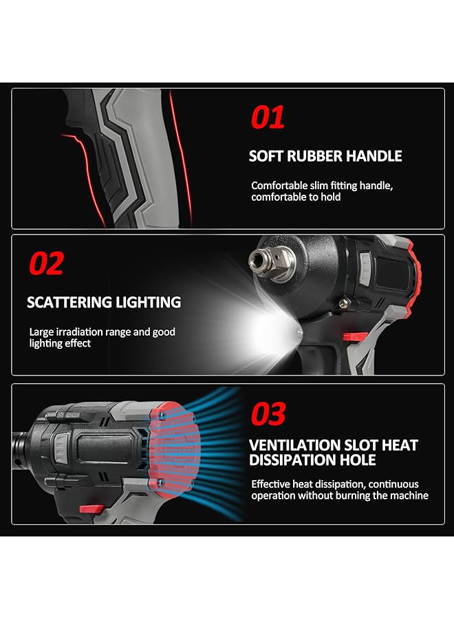 erorex 21V Cordless Impact Wrench Max Torque 350N.M Brushless Impact Driver 1 2 Inch Household Electric Impact Wrench With 4.0Ah Battery And Stepless Speed Adjustment Comes With 17Pcs Accessories - Image 4