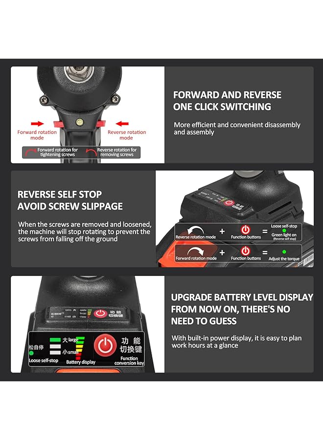 erorex 21V Cordless Impact Wrench Max Torque 350N.M Brushless Impact Driver 1 2 Inch Household Electric Impact Wrench With 4.0Ah Battery And Stepless Speed Adjustment Comes With 17Pcs Accessories - Image 5