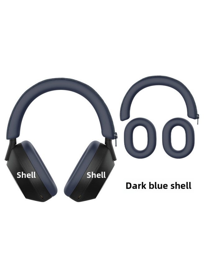 For Sony Sony WH-1000XM5 Headset Ear Cap Pullover Beam Cover Case Three-piece Silicone Protective Cover-color:Dark Blue Three-piece Suit-Model:Sony WH-1000XM5 - Image 1