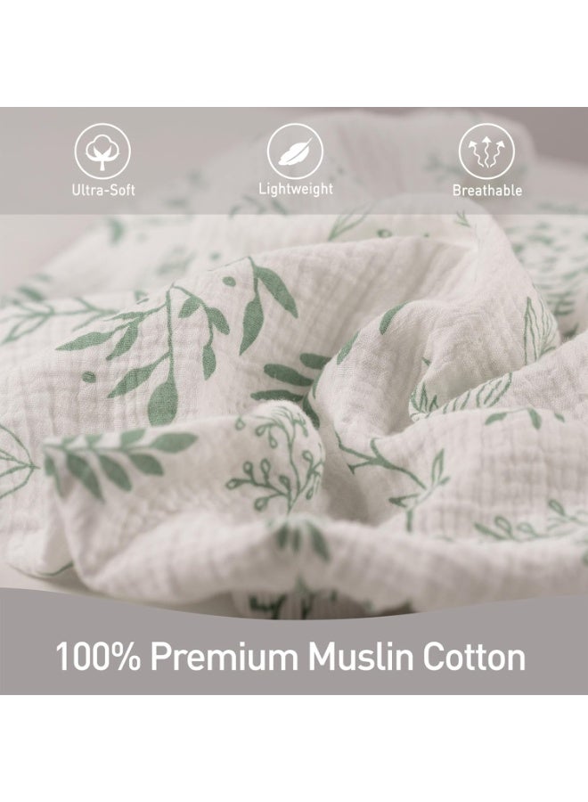 2 Pack Muslin Bassinet Fitted Sheets, Soft Breathable 100% Cotton Mattress Sheets, Universal Fit for Hourglass Oval Rectangle Bassinets (Natural Leaves Pattern) - Image 2