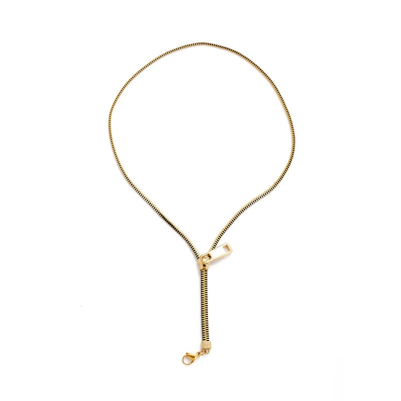JAGTRADE Trend Zipper Pendant Necklace Stainless Steel Necklace for Women Men Statement Gold Color Hip Hop Popular Jewelry - Image 1