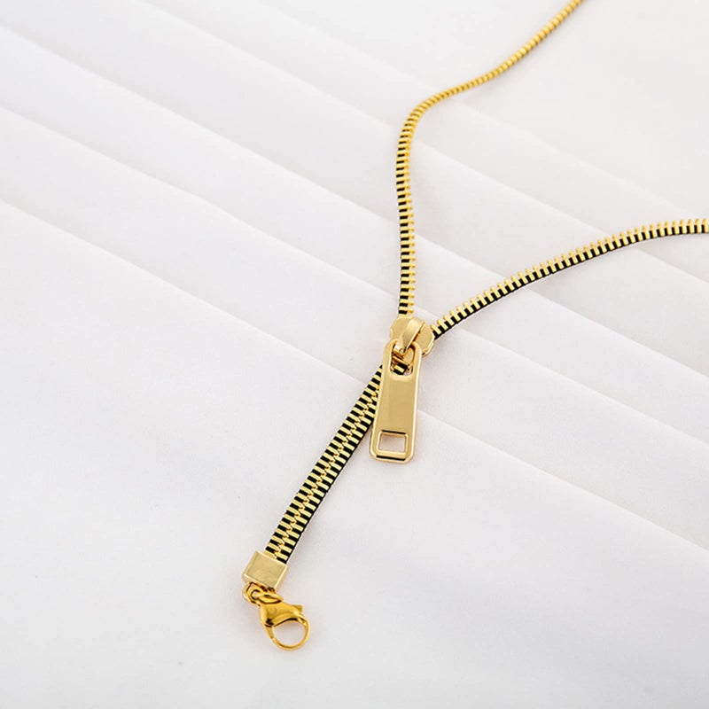 JAGTRADE Trend Zipper Pendant Necklace Stainless Steel Necklace for Women Men Statement Gold Color Hip Hop Popular Jewelry - Image 4