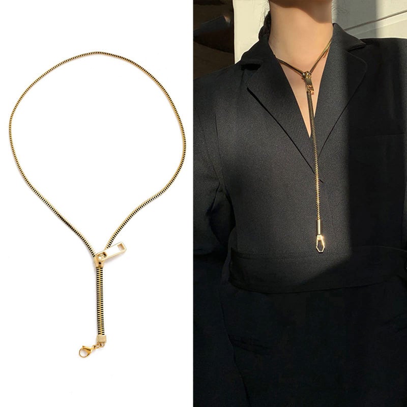 JAGTRADE Trend Zipper Pendant Necklace Stainless Steel Necklace for Women Men Statement Gold Color Hip Hop Popular Jewelry - Image 3
