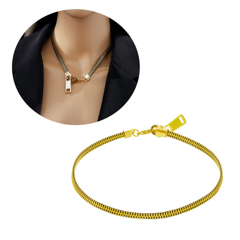 JAGTRADE Trend Zipper Pendant Necklace Stainless Steel Necklace for Women Men Statement Gold Color Hip Hop Popular Jewelry - Image 5