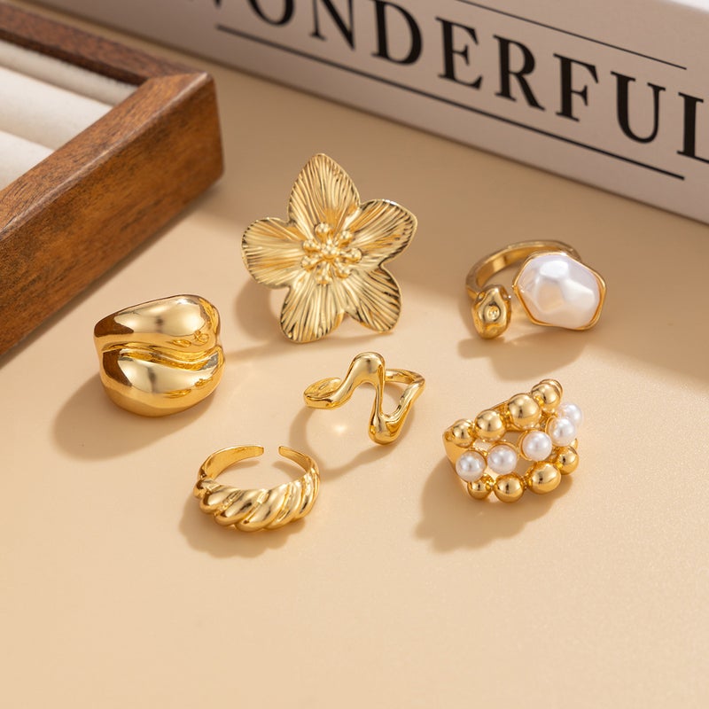 SHIXIN European and American Cross-Border Accessories: Holiday Style Starfish & Scallop Open Ring Set with Glossy Alloy Flowers - Image 5