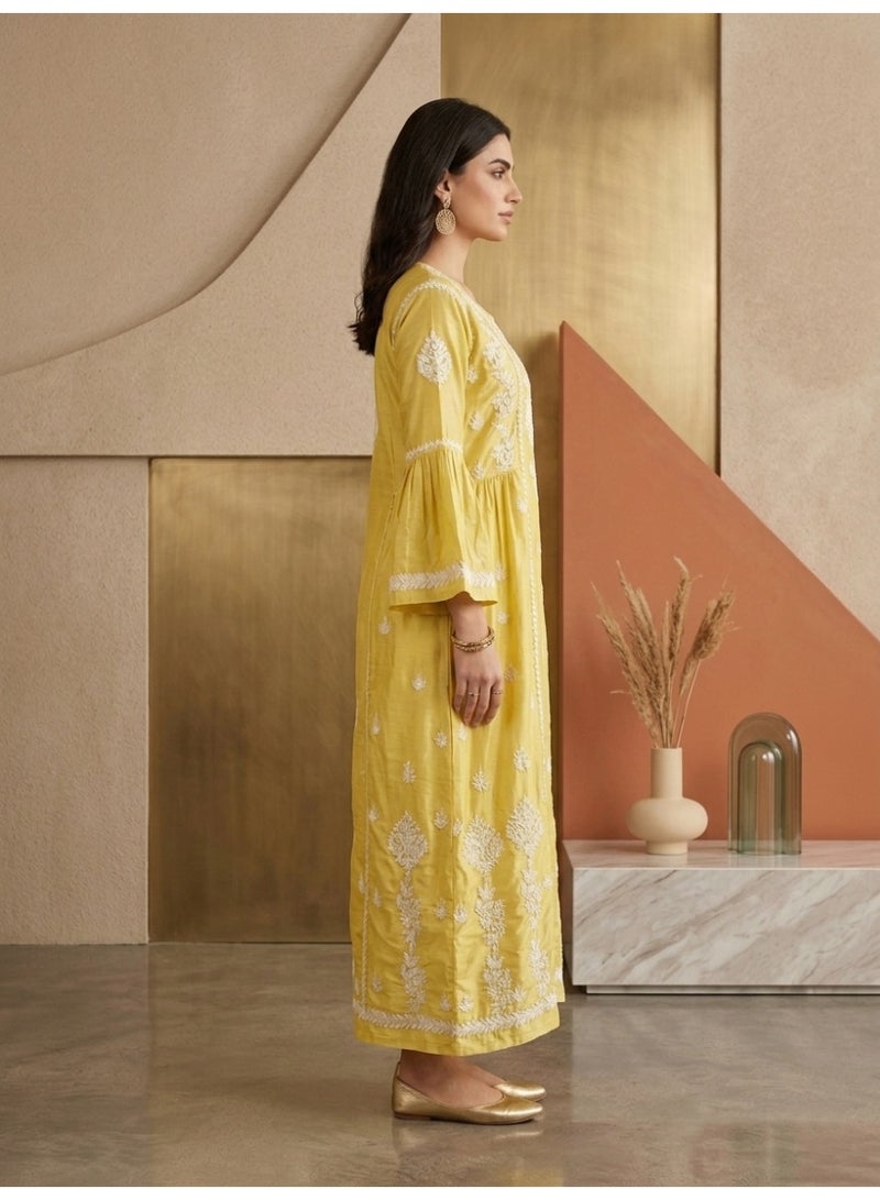 Alaya Hand Embroidered Chikankari Silk Jalabiya-AL3886 - Image 3