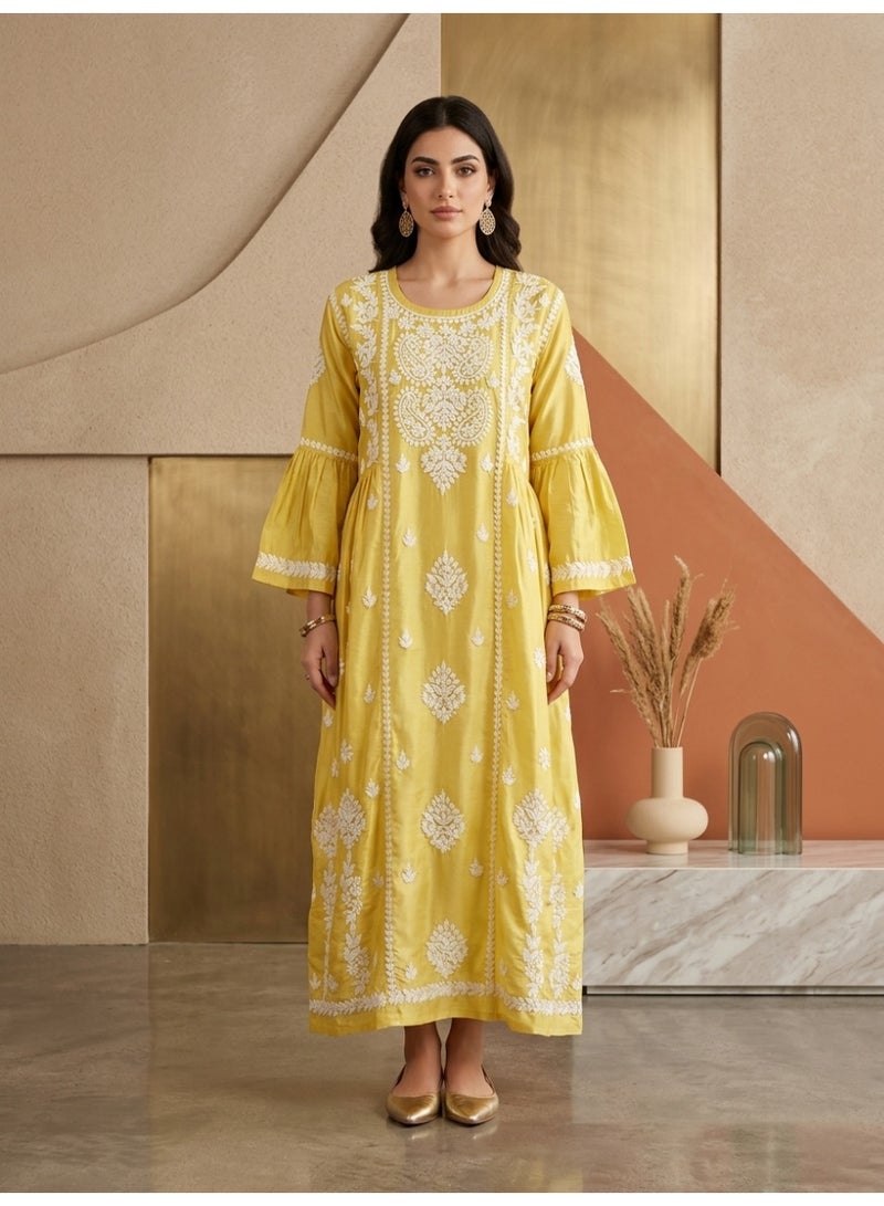 Alaya Hand Embroidered Chikankari Silk Jalabiya-AL3886 - Image 1