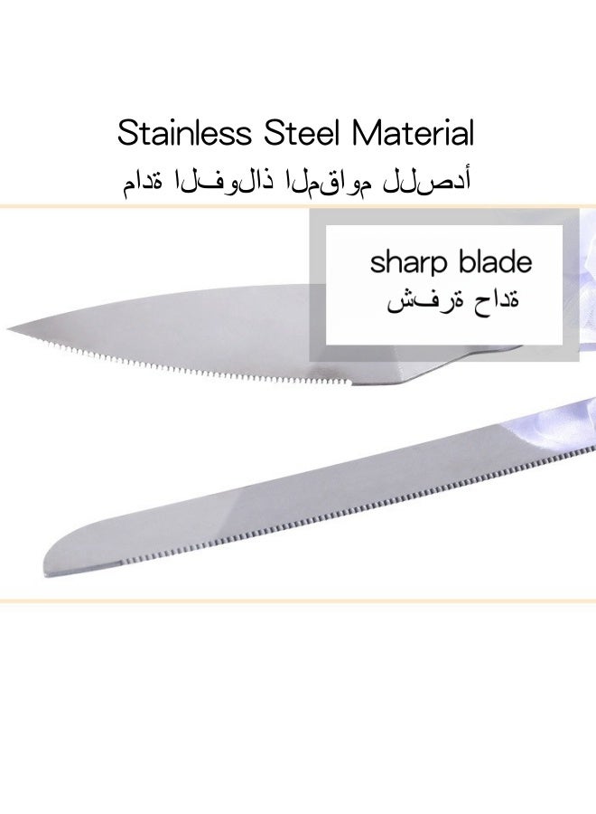 SHABILI 2 Pieces Wedding Cake Knife and Server Set, Premium Cake Knife Includes Cake Knife and Pie Server, Stainless Steel Cake Cutting Set for Wedding, Birthday, Anniversary (White) - Image 3