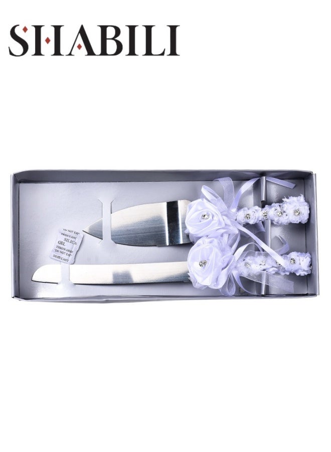 SHABILI 2 Pieces Wedding Cake Knife and Server Set, Premium Cake Knife Includes Cake Knife and Pie Server, Stainless Steel Cake Cutting Set for Wedding, Birthday, Anniversary (White) - Image 1