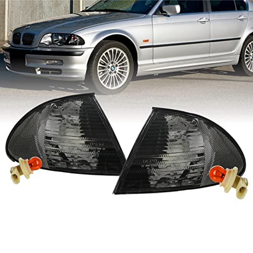 USR UNIQUE STYLE RACING DEPO 99-01 E46 4D Cornering Lights - OE Euro Smoke Corner Turn Signal Lamps Set (Left + Right) Compatible with 1999-2001 BMW E46 3 Series 4 Doors Sedan and 5 Doors Wagon (Smoked Lens w/ 2 Amber Bulbs) - Image 1