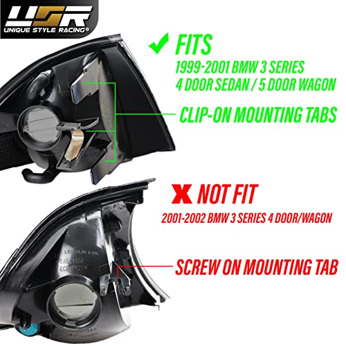 USR UNIQUE STYLE RACING DEPO 99-01 E46 4D Cornering Lights - OE Euro Smoke Corner Turn Signal Lamps Set (Left + Right) Compatible with 1999-2001 BMW E46 3 Series 4 Doors Sedan and 5 Doors Wagon (Smoked Lens w/ 2 Amber Bulbs) - Image 2