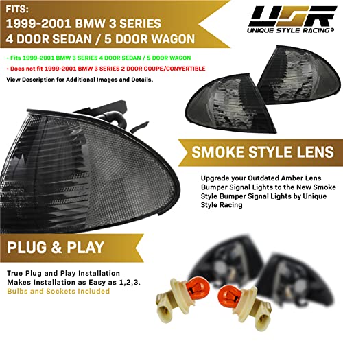 USR UNIQUE STYLE RACING DEPO 99-01 E46 4D Cornering Lights - OE Euro Smoke Corner Turn Signal Lamps Set (Left + Right) Compatible with 1999-2001 BMW E46 3 Series 4 Doors Sedan and 5 Doors Wagon (Smoked Lens w/ 2 Amber Bulbs) - Image 4