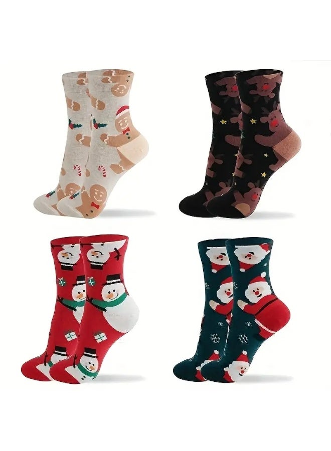 فولاي ٤ أزواج جوارب عيد الميلاد للنساء، جوارب مزخرفة ملونة مبتكرة، جوارب قطنية للنساء لعيد الميلاد، جوارب بطول الكاحل للهدايا في العطلات أو أعياد الميلاد - Image 1