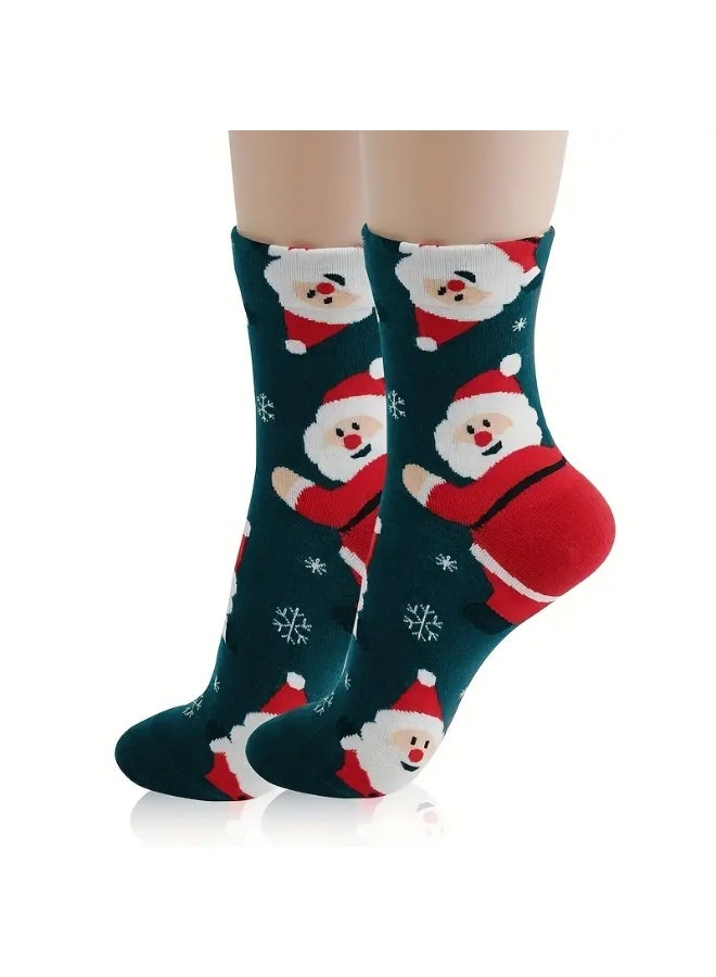 فولاي ٤ أزواج جوارب عيد الميلاد للنساء، جوارب مزخرفة ملونة مبتكرة، جوارب قطنية للنساء لعيد الميلاد، جوارب بطول الكاحل للهدايا في العطلات أو أعياد الميلاد - Image 3