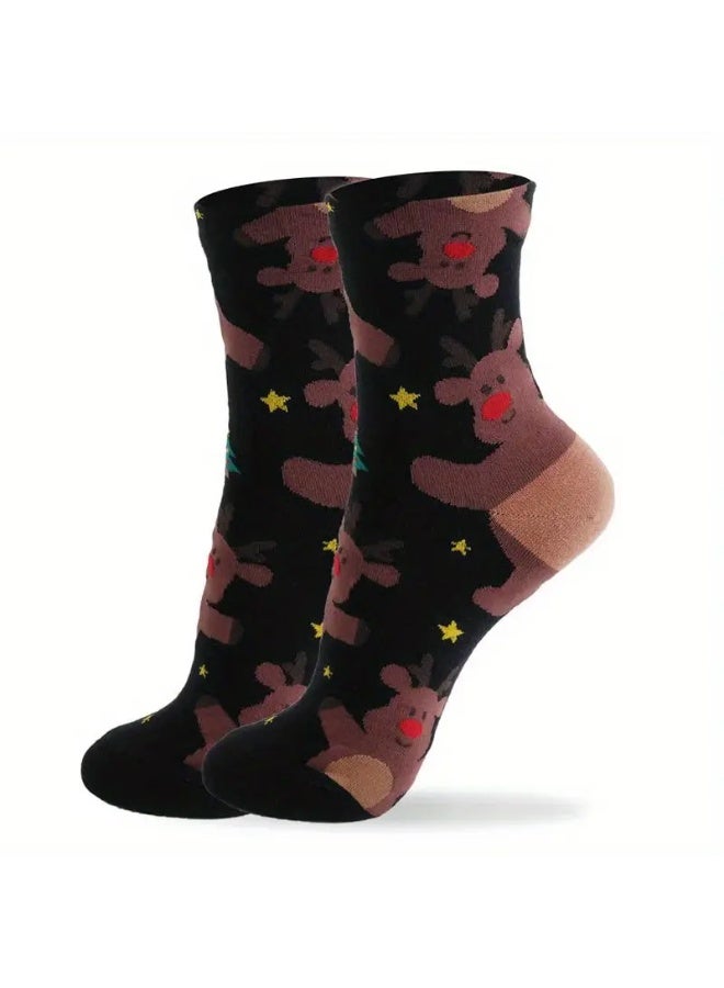 فولاي ٤ أزواج جوارب عيد الميلاد للنساء، جوارب مزخرفة ملونة مبتكرة، جوارب قطنية للنساء لعيد الميلاد، جوارب بطول الكاحل للهدايا في العطلات أو أعياد الميلاد - Image 4