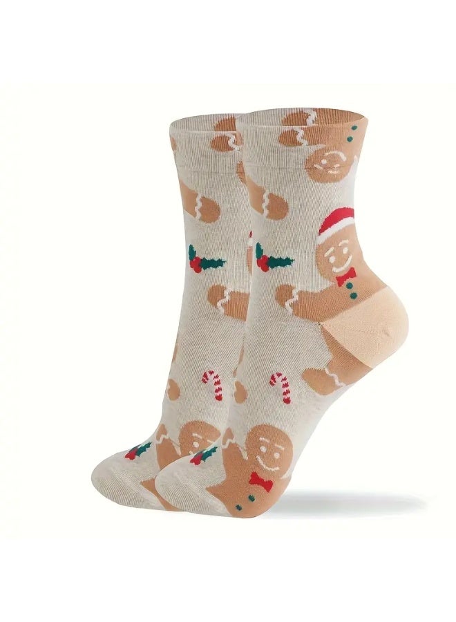 فولاي ٤ أزواج جوارب عيد الميلاد للنساء، جوارب مزخرفة ملونة مبتكرة، جوارب قطنية للنساء لعيد الميلاد، جوارب بطول الكاحل للهدايا في العطلات أو أعياد الميلاد - Image 5