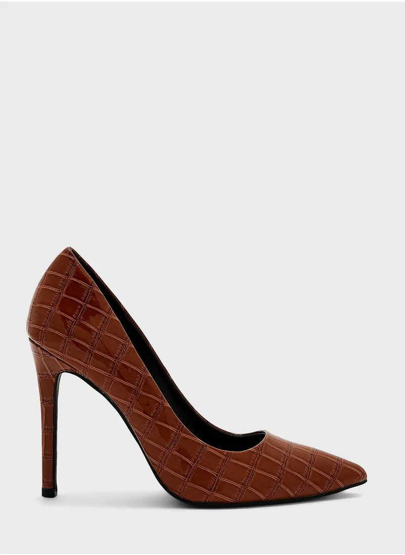 ELLA Brown Croc Patent Stiletto Pump